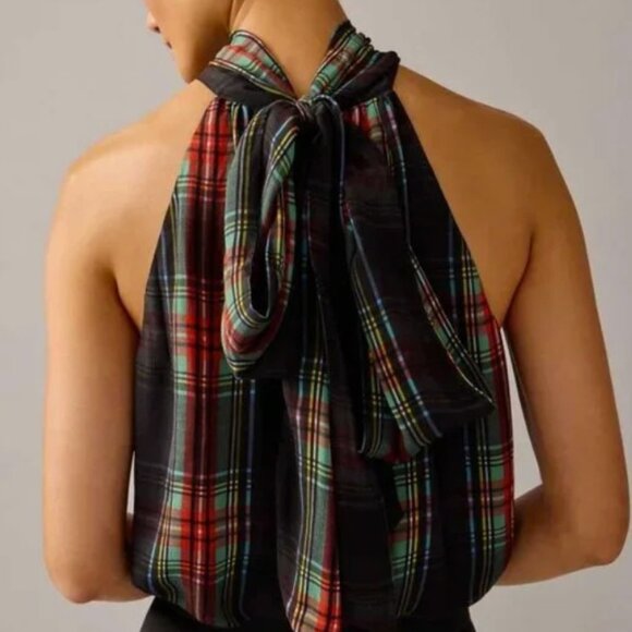 NWT! JCrew Stewart Tartan Chiffon Blend Halter Necktie Top - XXS - Picture 3 of 3